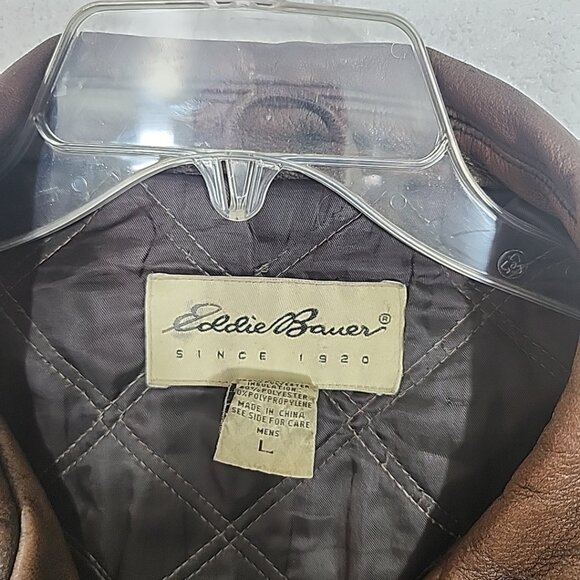 Vintage Eddie Bauer Leather Bomber Jacket Men’s LG Brown Aviator 90s - Picture 9 of 12